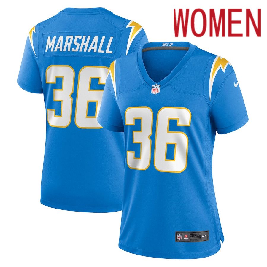 Women Los Angeles Chargers 36 Trey Marshall Nike Powder Blue Game NFL Jersey
